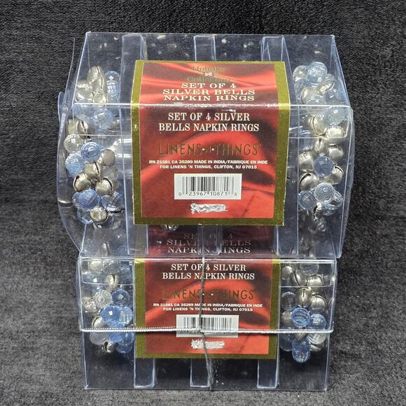 Holiday Collection Set of 4 Silver Bells Napkin Rings 8 Holders in Total - Picture 4 of 8